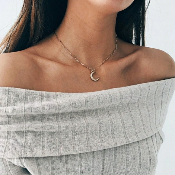 5 for $25 Crystal Studded Moon Pendant Necklace - Picture 3 of 6